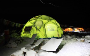 Mike Horn and Fred Roux's mess tent at Makalu Advanced base camp